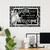 Art Deco Silver Wedding Jubiläum Party Willkommen Poster (Heimbüro)