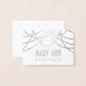 Art Deco Sitzende Platzkarte Silver String Lights Folienkarte (Vorderseite mit Umschlag)