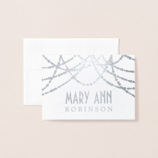 Art Deco Sitzende Platzkarte Silver String Lights Folienkarte (Vorderseite mit Umschlag)