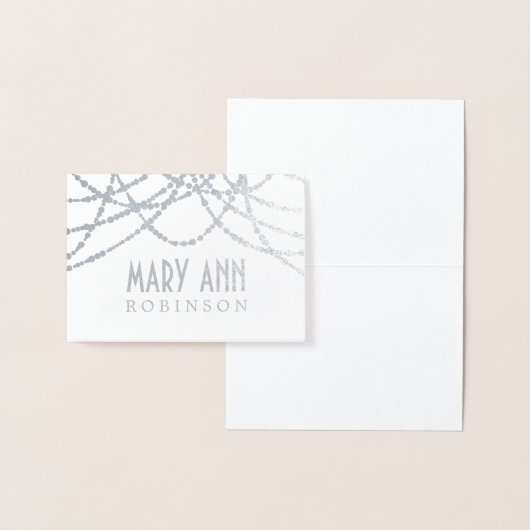 Art Deco Sitzende Platzkarte Silver String Lights Folienkarte (Anzeige)