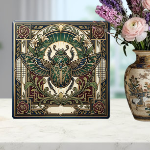 Art Deco Skarabäus Käfer Grün Gold Floral Keramik Fliese
