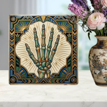 Art Deco Skelett-Hand grün-gold geometrisches Desi