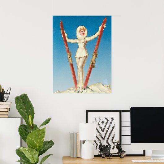 Art Deco Ski Blonde Button Up Poster (Heimbüro)
