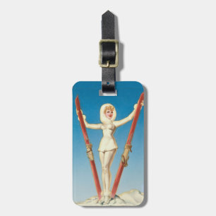 Art Deco Ski Blondine Pin Up Gepäckanhänger