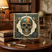 Art Deco Skull Emerald Green Orange Gold Ceramic T Fliese