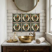 Art Deco Skull Emerald Green Orange Gold Ceramic T Fliese