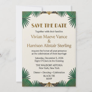 Art Deco Smaragd & Gold Elegante Save-the-Date  Einladung