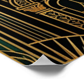 Art Deco Smaragd-Halo Smaragd-Thron-Katze Poster (Ecke)