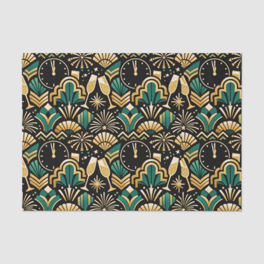 Art Deco Smaragd Silvester Muster Seidenpapier (Vorderseite)