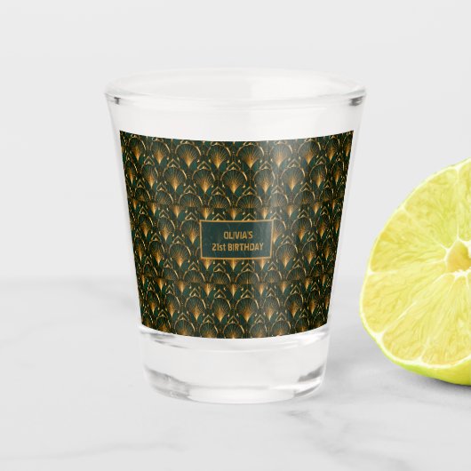 Art Deco Smaragdgrün Gold benutzerdefiniertes Name Schnapsglas (Vorderseite)