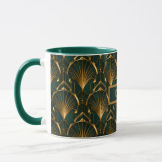 Art Deco Smaragdgrün Gold Lüfter Custom Name Tasse