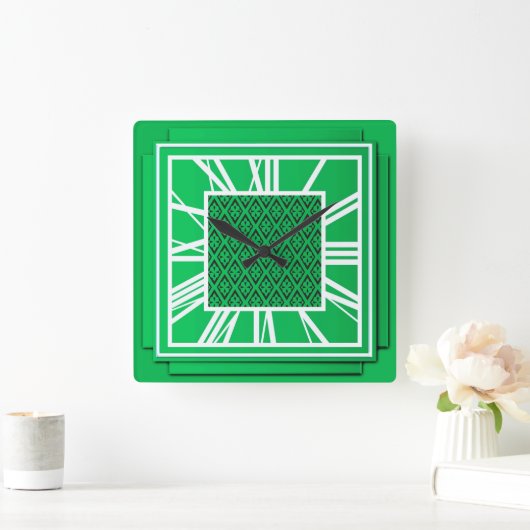 Art Deco, smaragdgrün Quadratische Wanduhr (Zuhause)