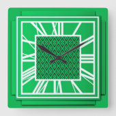 Art Deco, smaragdgrün Quadratische Wanduhr (Vorderseite)