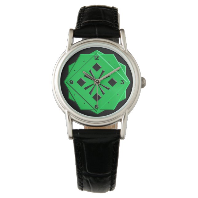 Art Deco smaragdgrünes geometrisches Muster Armbanduhr (Vorderseite)