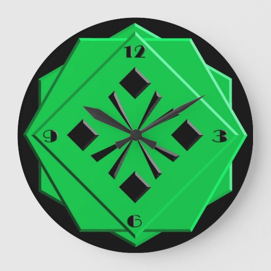 Art Deco smaragdgrünes geometrisches Muster Große Wanduhr (Vorderseite)