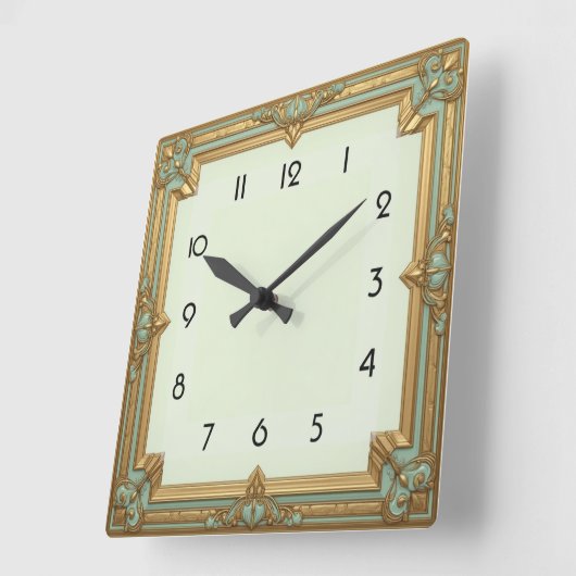 Art Deco Soft Minze Quadratische Wanduhr (Winkel)