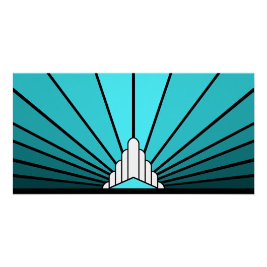 Art Deco Sonne Aqua Poster (Vorderseite)