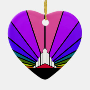 Art Deco Sonne im Regenbogen Keramik Ornament