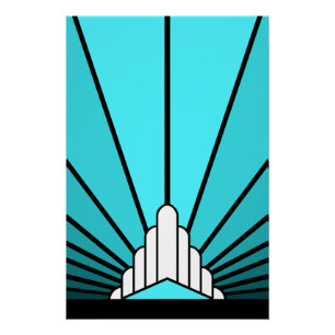 Art Deco Sonne in Aquamarin Poster