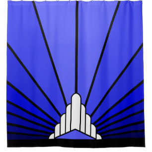 Art Deco Sonne in Blau Duschvorhang