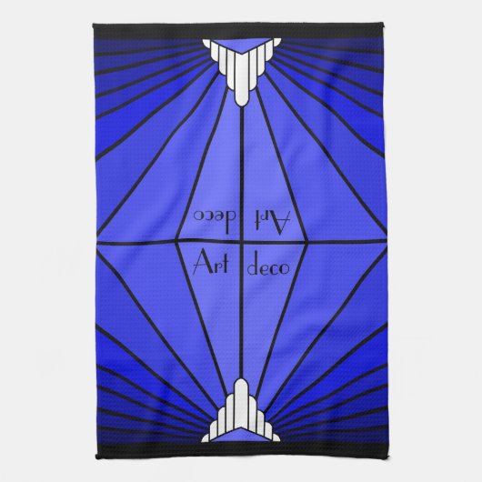 Art Deco Sonne in Blau Geschirrtuch (Vertikal)