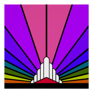 Art Deco Sonne in Regenbogen Poster