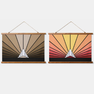 Art Deco Sonne in Tan/Dämmerung Wandteppich Mit Holzrahmen