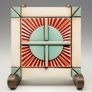 Art Deco Sonne und Kreuz in Türkis Koralle Fliese