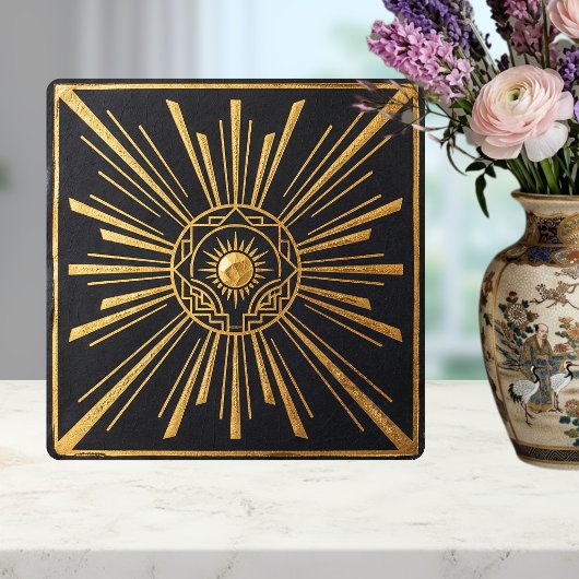 Art Deco Sonnenstrahl Gold Schwarz Geometrisches D Fliese