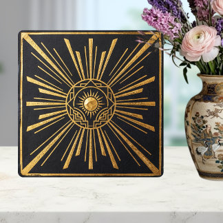 Art Deco Sonnenstrahl Gold Schwarzes geometrisches Fliese