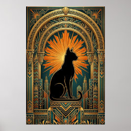 Art Deco Sonnenstrahl Schwarze Katzenwandkunst Poster