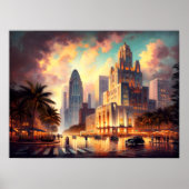 Art Deco South Florida City Skyline Szene Poster (Vorne)