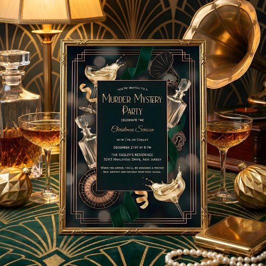 Art Deco Speakeasy Murder Mystery Christmas Party Einladung