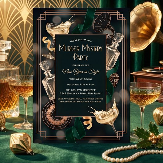 Art Deco Speakeasy Murder Mystery New Year Party Einladung