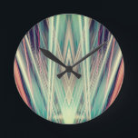 Art Deco Spotlights Muster Runde Wanduhr<br><div class="desc">Orangefarbene und grüne Art-Déco-Spotlights</div>