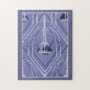 Art Deco Springbrunnen in Blau Puzzle
