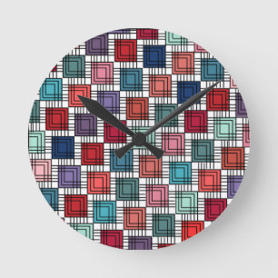 Art Deco Squares Runde Wanduhr