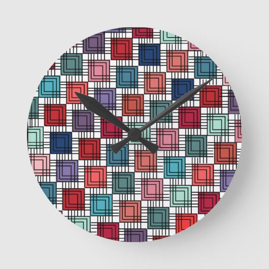 Art Deco Squares Runde Wanduhr (Vorderseite)
