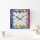 Art Deco Stained Glass 1 Quadratische Wanduhr (Zuhause)