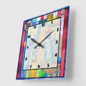 Art Deco Stained Glass 1 Quadratische Wanduhr (Winkel)