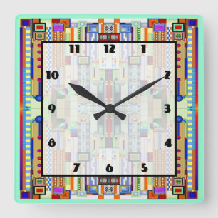 Art Deco Stained Glass 2 Quadratische Wanduhr