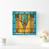 Art Deco Stained Glass 3 Square Wall Clock Quadratische Wanduhr (Zuhause)