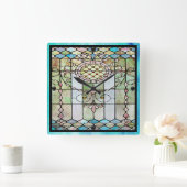 Art Deco Stained Glass 4 Quadratische Wanduhr (Zuhause)