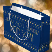 Art Deco Star Benutzerdefinierter Name Alter Blue Große Geschenktüte