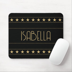 Art Deco Star Individuelle Name Black Gold Mousepad