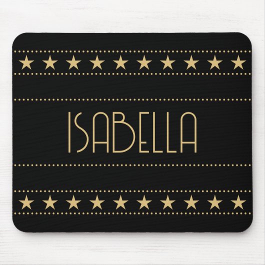 Art Deco Star Individuelle Name Black Gold Mousepad (Vorne)