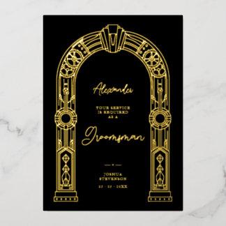 Art Deco Steampunk Heiratsantrag für Trauzeugen Go Folieneinladung