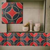 Art Deco Stern in Rot und Schwarz Fliese