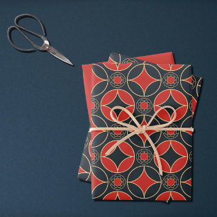 Art Deco Sterne in Rot und Schwarz Geschenkpapier Set