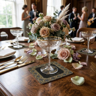 Art Deco Stickerei-Hochzeit  Rechteckiger Pappuntersetzer
